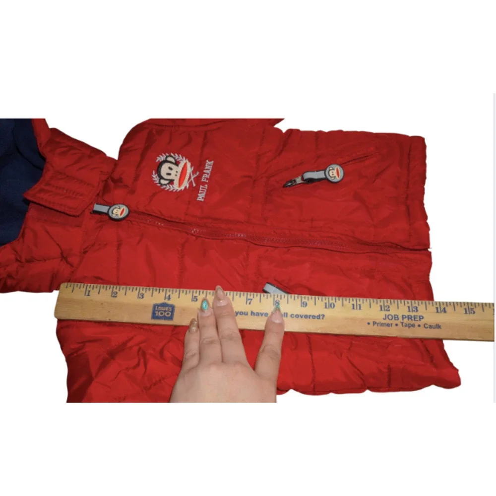 Paul Frank Baby Puffer Jacket 18M Red Hooded Winter Coat Fleece Lined Monkey Log